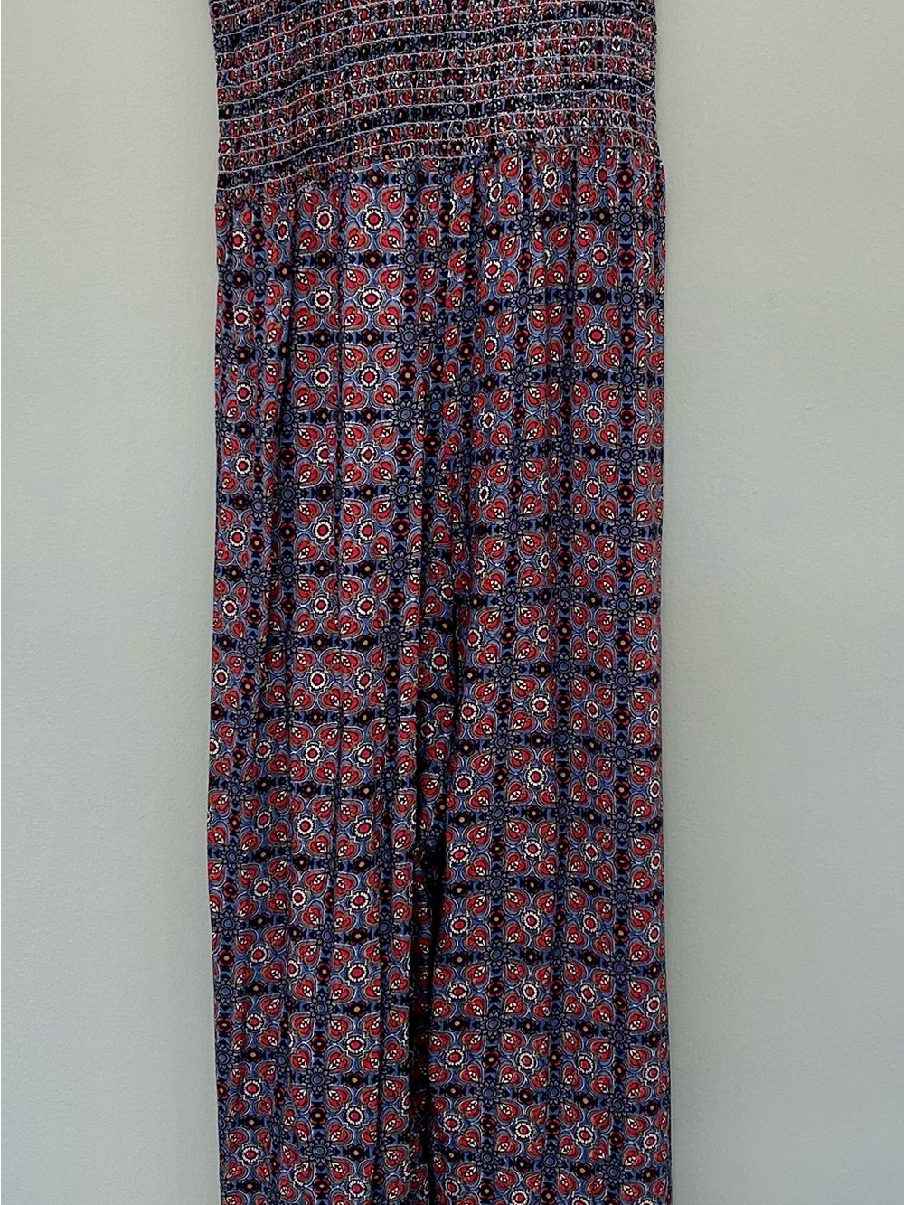 Angie Navy and Red Printed Smocked Waist Jumpsuit